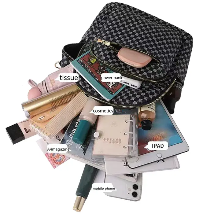 Sac à dos en PU à motif quadrillé pour usage quotidien