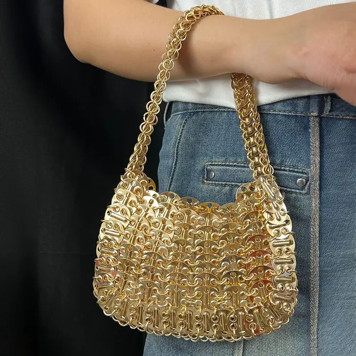 Vintage Ins style européen et américain brillant métal paillettes petit sac carré à la main perle ti