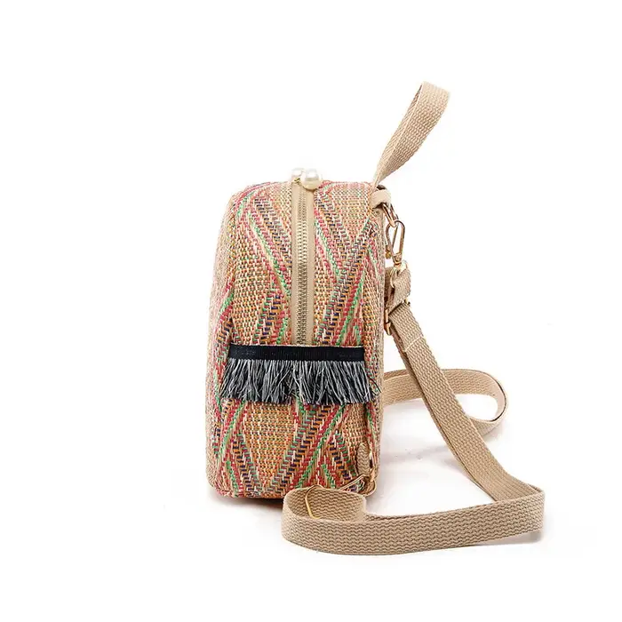 Mini sac à dos en paille tressée respirant pour femme