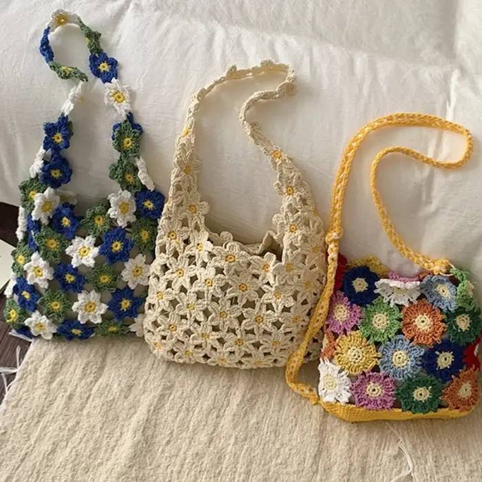 Sac à bandoulière en crochet floral fait main pour femme
