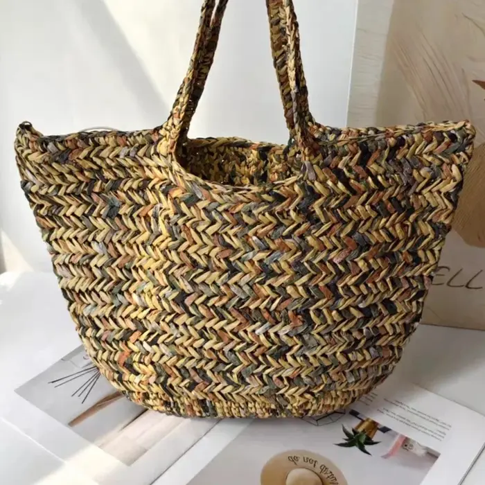 Nouveau Sac de Plage Tressé à la Main Tendance 2026 – Grand Sac Fourre-Tout Bohème Décontracté pour Voyage