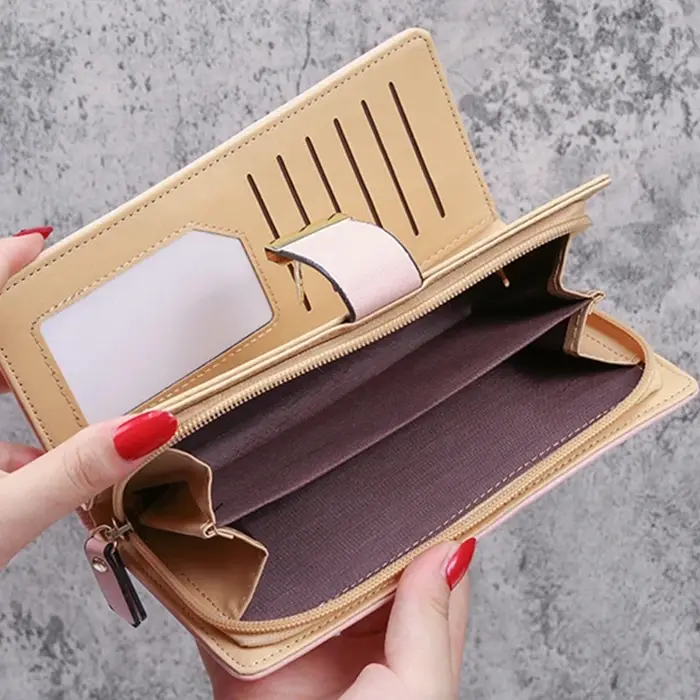 Dames mode portefeuille en cuir PU téléphone sac à main femme feuilles creuses pochette sac à main pour femmes porte-cartes de monnaie longs portefeuilles