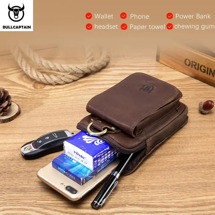 BULLCAPTAIN mode qualité en cuir petite pochette d'été crochet conception taille Pack sac étui à cigarettes 6