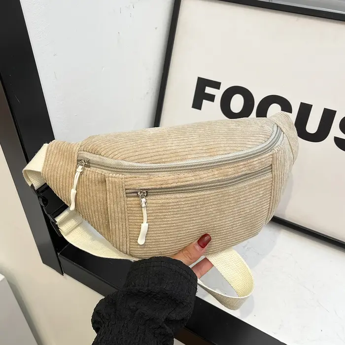 Femmes taille sac velours côtelé étudiant épaule sac à main bandoulière poitrine poitrine sac Fanny
