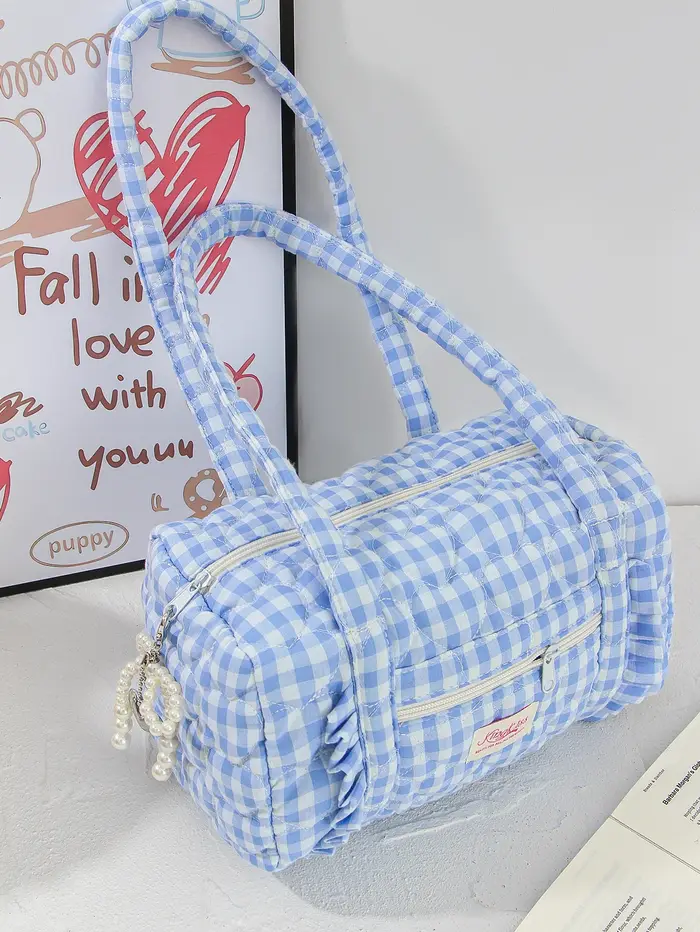 Sac de voyage à carreaux bleus