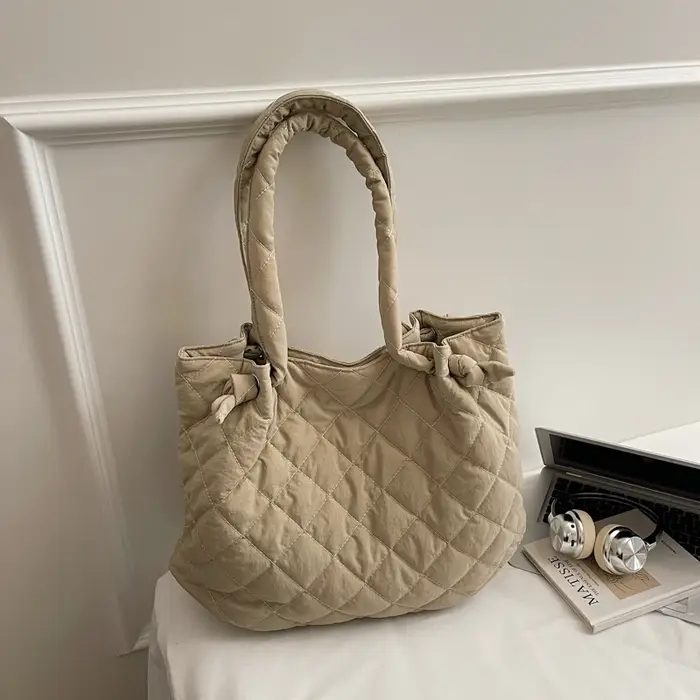 Sac fourre-tout matelassé de grande capacité en tissu pour femmes