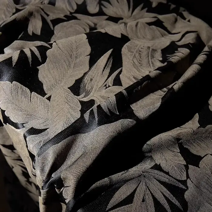 Tissu imprimé feuille de bananier noir