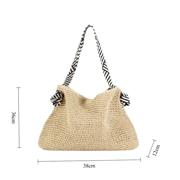 Sac à bandoulière pour femme, sac d'été en paille tressée, sac sous le bras de grande capacité, petit sac carré color block