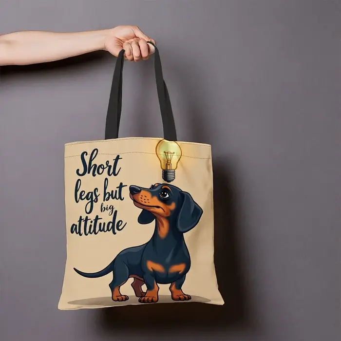 Sac fourre-tout amusant en polyester durable à grande capacité avec motif de dessin animé Teckel « J