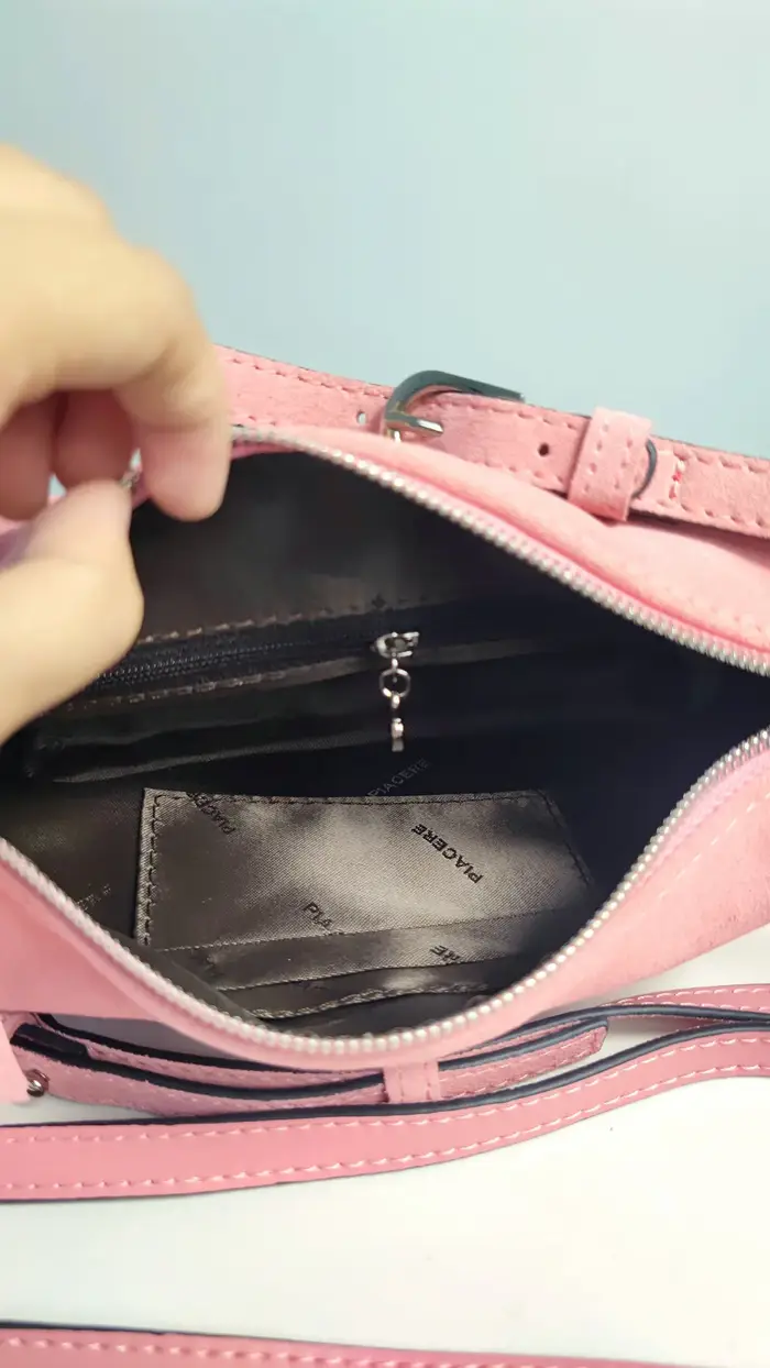 Sac Hobo en érable et daim rose pour femme