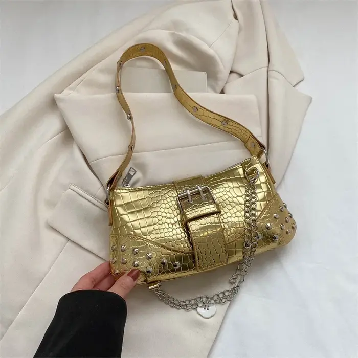 Sac à bandoulière gothique pour femmes, sac à main Style Cool, tendance Rock pour filles, chaîne à rivets Y2K pour voyage, vacances, quotidien
