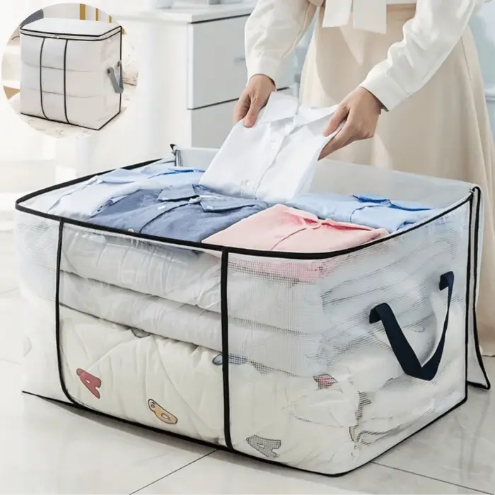 Grand sac de rangement transparent avec fermeture éclair et poignée