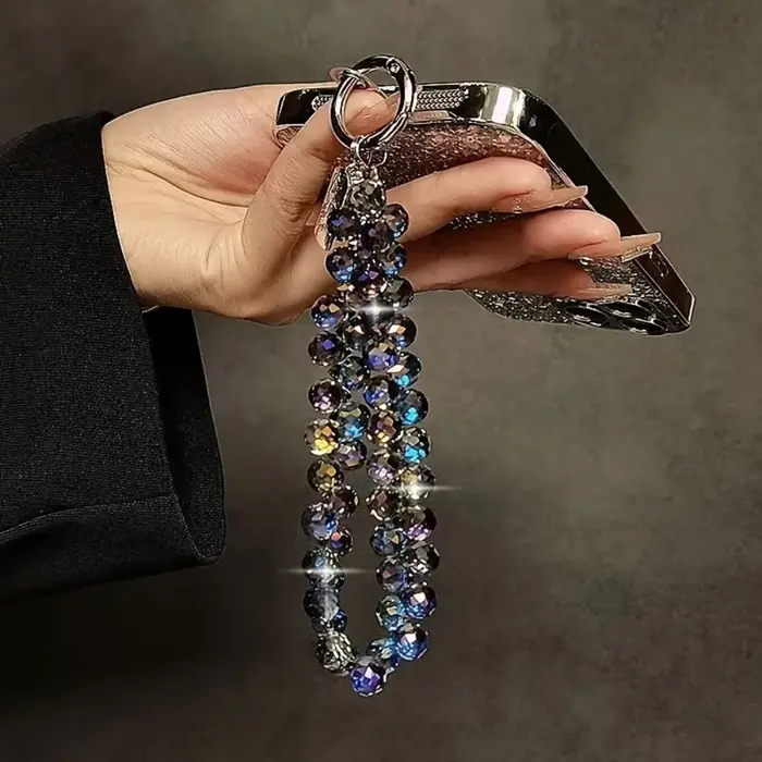 Breloque de sac perlée haut de gamme de luxe, porte-clés/lanière de téléphone en perles facettées exquises, idéale pour la décoration de sacs et les cadeaux