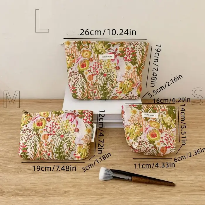 Pochette en toile de polyester à motif floral, fermeture éclair, pochette de rangement pour cosmétiques, grande capacité, portable