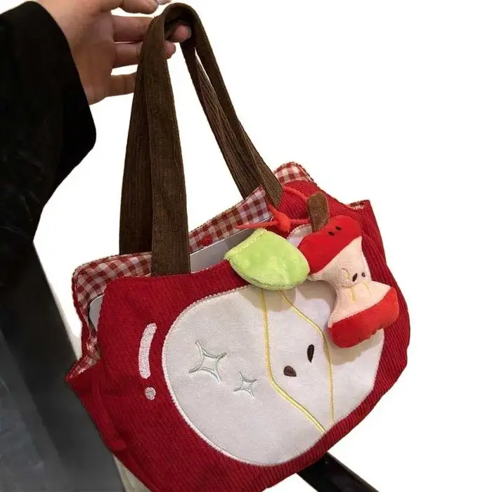 Sac à main pomme rouge créatif et mignon en velours côtelé
