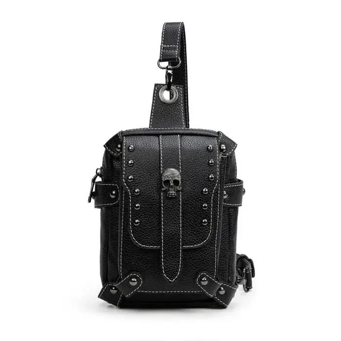 Sac à Bandoulière en Cuir PU Noir, Style Punk, Logo Steampunk Initié, Portefeuille de Téléphone de M