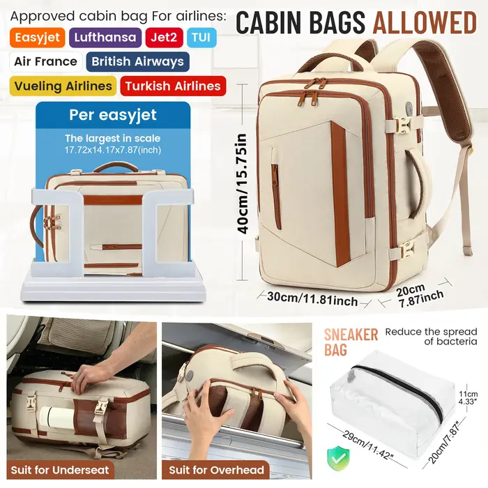 Sac à dos de voyage pour femme ; sac à dos conforme aux normes des compagnies aériennes