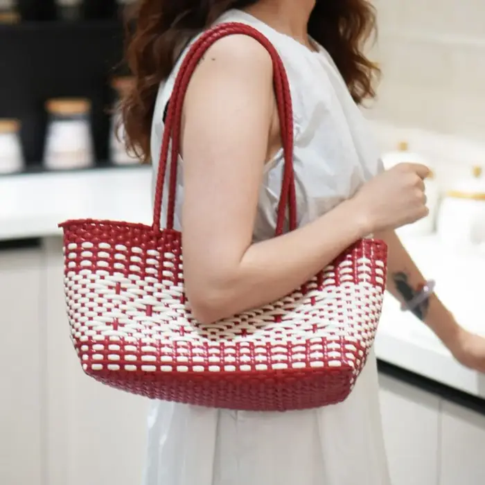 Sac de plage en PVC ajouré style bohème, grande capacité, imperméable, sac seau tressé pour les vacances