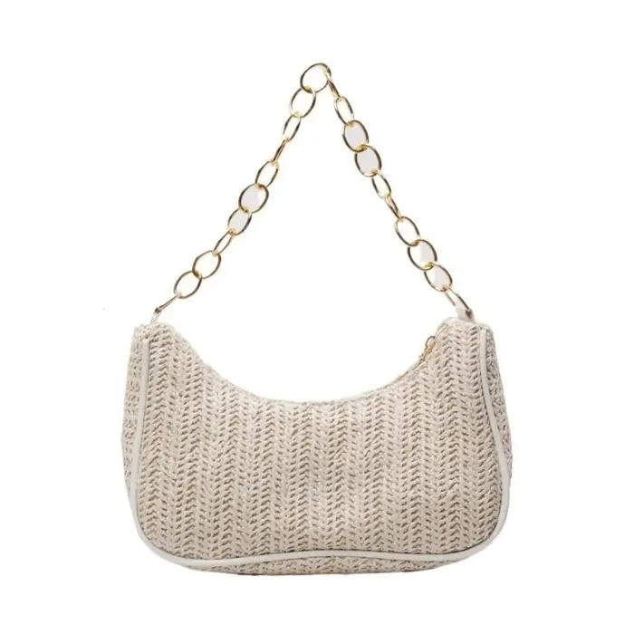 Sac à bandoulière décontracté bohème en paille avec fermeture éclair, sac de plage carré, sac sous l