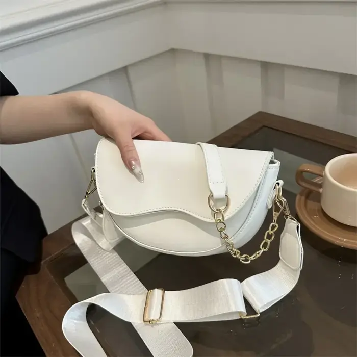 Femmes Vintage Double sangles sac à bandoulière nouvelle couleur unie Simple sac