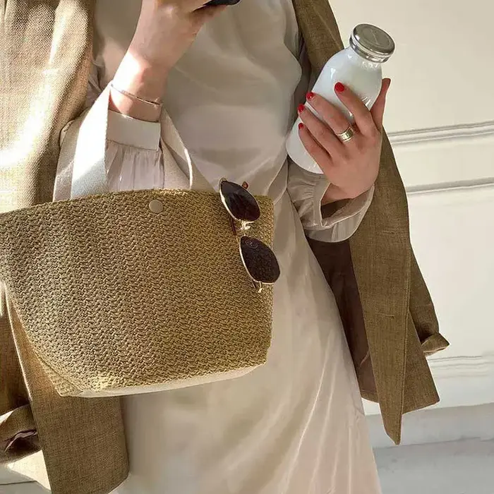 Sac à main vintage en paille tressée pour femme