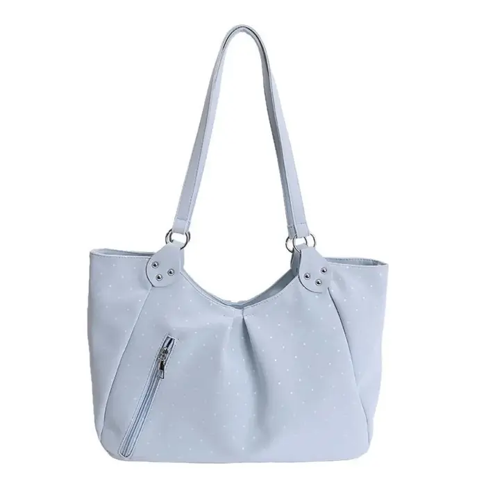 Sac fourre-tout coréen à pois rétro mignon avec fermeture éclair, grande capacité, décontracté, pour