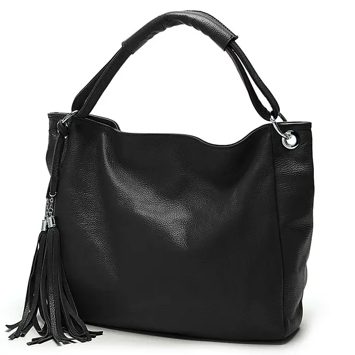 Zency-Sac à main en cuir véritable avec pompon pour femme