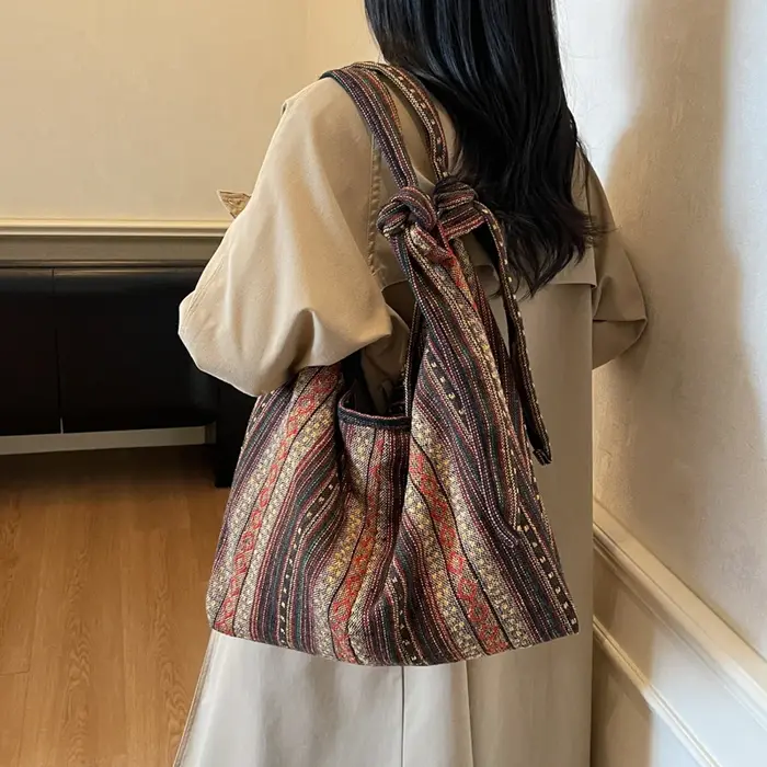 Toile rayure ethnique mode fourre-tout sacs Design Sense grande capacité 2025 haute qualité