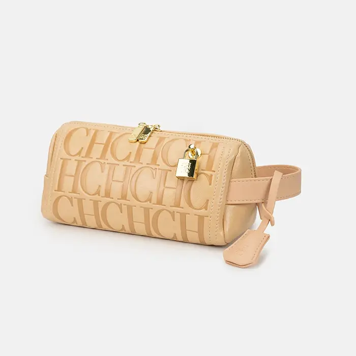 Pochette cosmétique CH embossée avec fermeture éclair à cadenas doré, trousse de toilette portable p