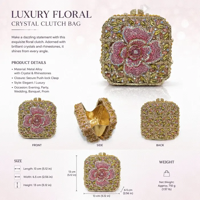 Pochette de luxe florale en cristal