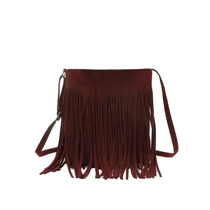 Sac bandoulière vintage en suède à franges