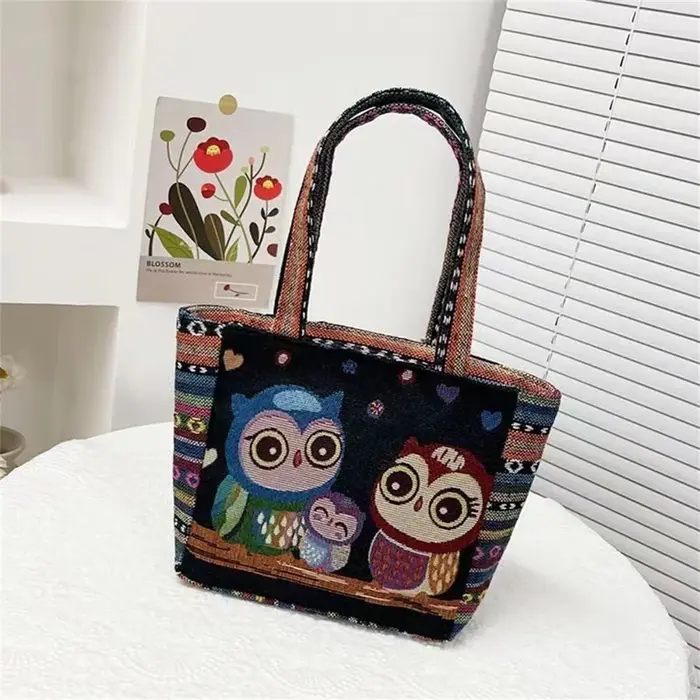Sac à bandoulière en nylon brodé rétro pour femme