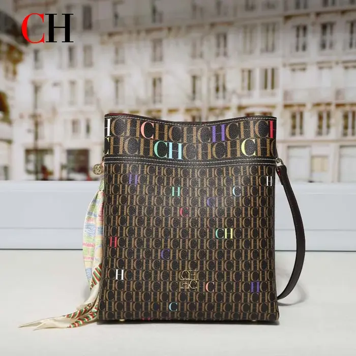 Sac seau vintage CH pour femme avec foulard en soie, grande capacité, sac à bandoulière en cuir PU, 