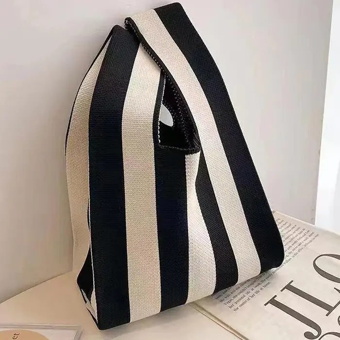 Sac à main en tricot fait à la main pour femme, mini sac de poignet à nœud, sac fourre-tout à carrea