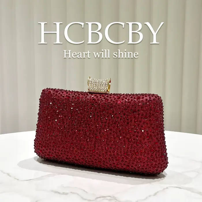 Pochette de soirée élégante bordeaux brillante de luxe ornée de strass