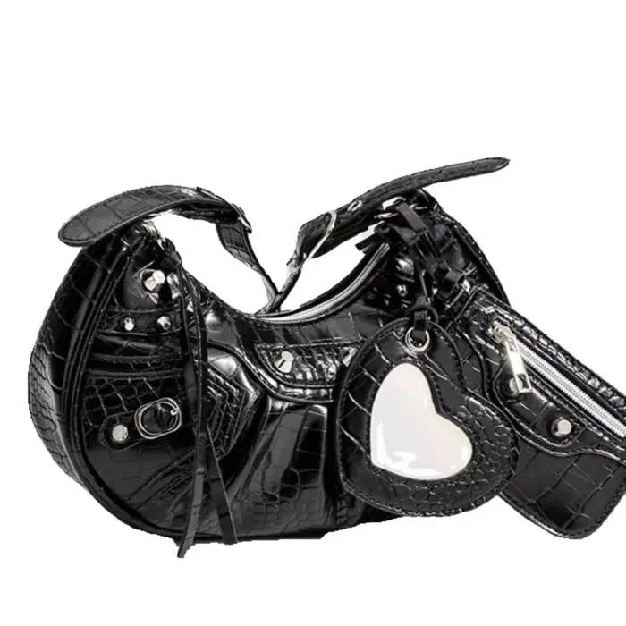Sac de moto plissé à franges et rivets style punk 2025
