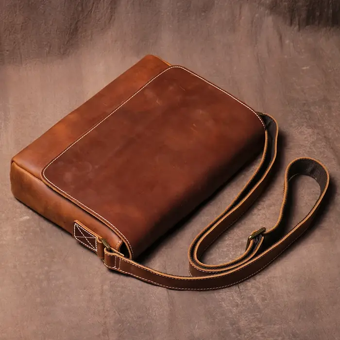 LUOKIR Vintage Crazy Horse hommes sac à bandoulière en cuir véritable sac