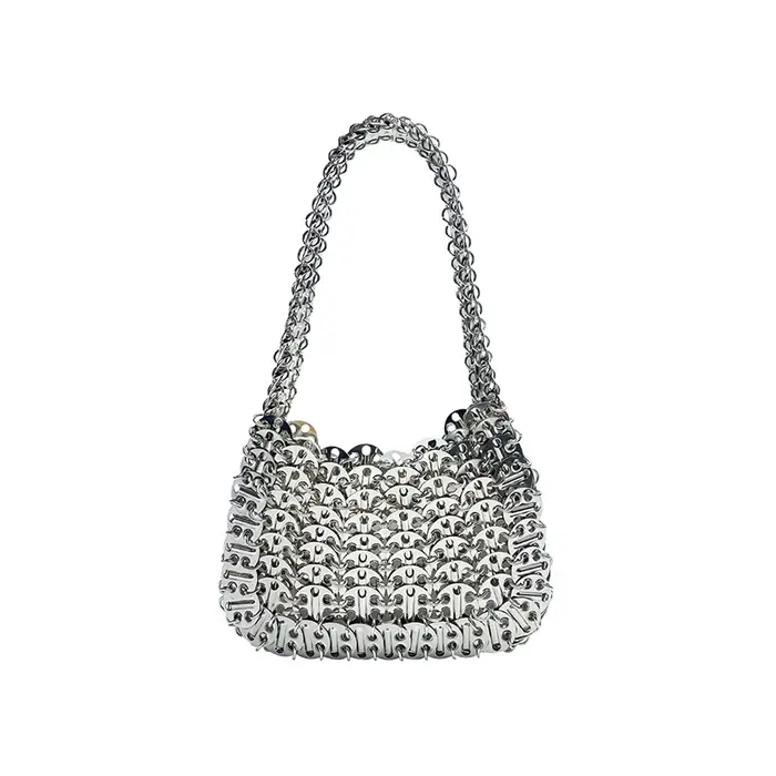 Vintage européen et américain brillant métal paillettes petit sac carré à la main perle tissage dîner sac