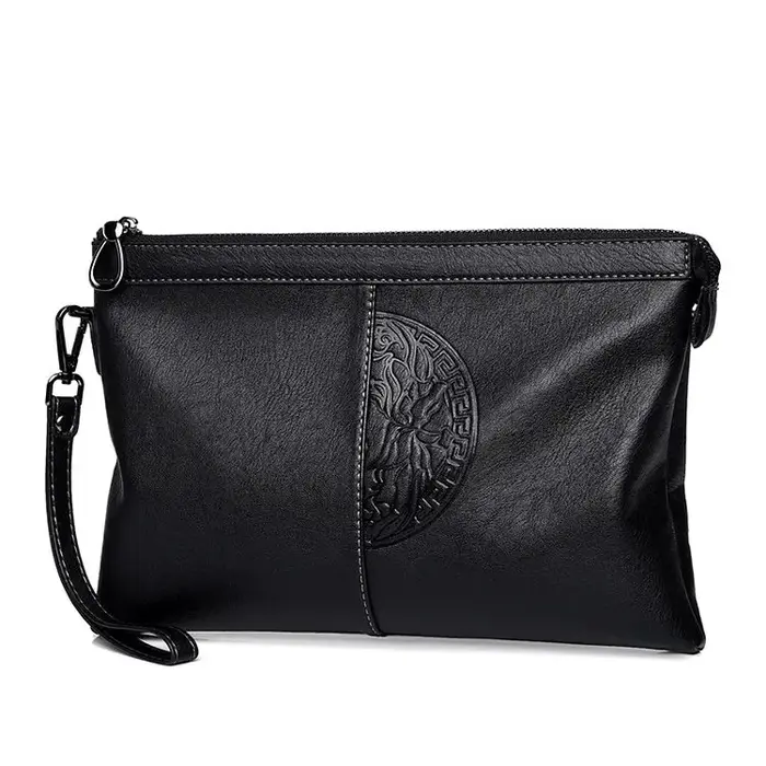Pochette homme en cuir tanné végétal, portefeuille long à fermeture éclair, sac de poignet