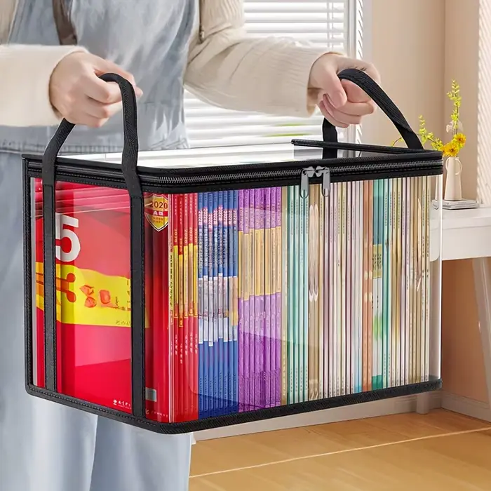 Sac de rangement en PVC avec couvercle rabattable et fenêtre de visualisation – Organisateur rectangulaire durable pour