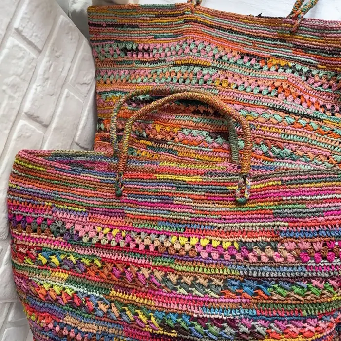 Sac seau en raphia naturel au crochet pour femme