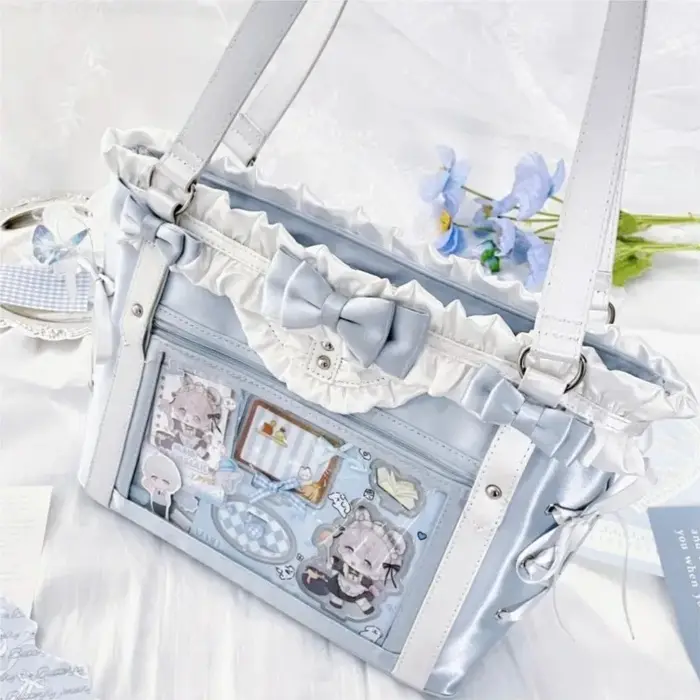 JIAERDI Lolita mignon arc sac à bandoulière dames Harajuku cuir carré grande capacité Ita sac Anime poignée sac à main Y2K sac fourre-tout 2025