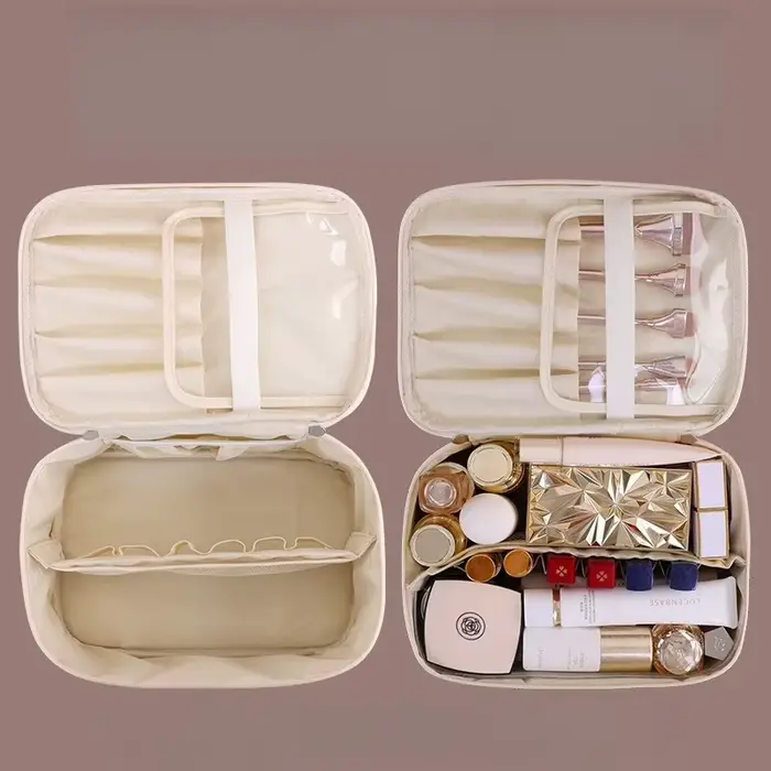 Trousse de maquillage de luxe en PU pour femme – Organisateur de cosmétiques de voyage avec fermeture à glissière