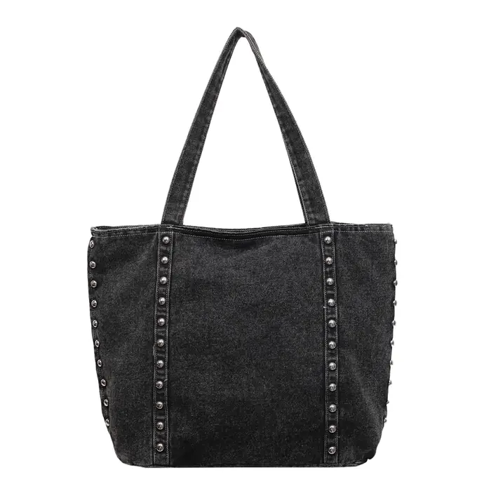 Sac fourre-tout en jean délavé vintage clouté, grand sac à bandoulière pour femme, style urbain, sac
