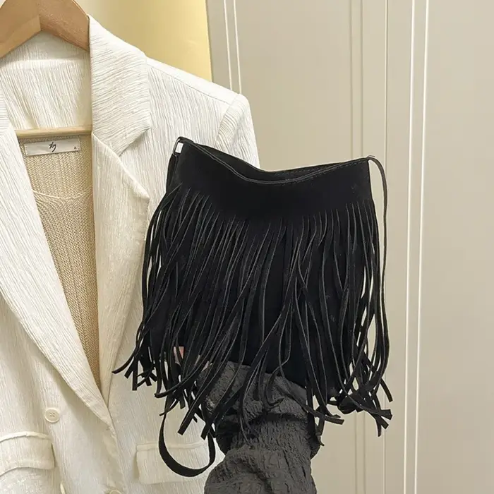 Sac bandoulière vintage en suède à franges, grande capacité, style bohème, sac à bandoulière couleur