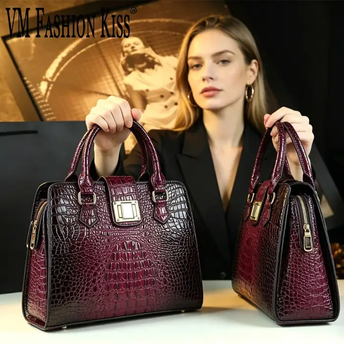 Sac à main pour femme, motif imitation crocodile, design rétro décontracté, bandoulière, grande capacité, pour usage quotidien