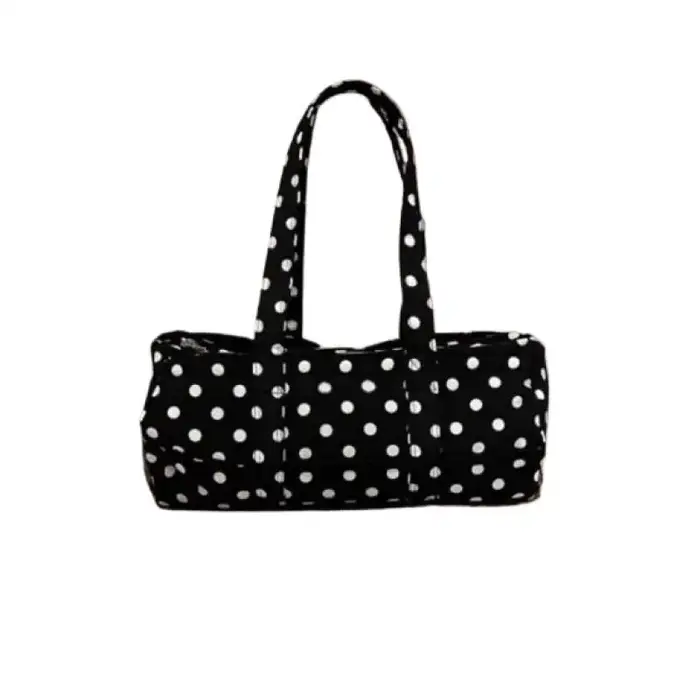 Sac polyvalent de style coréen pour femme ; Sac à main de voyage décontracté à pois en nylon noir et blanc de grande capacité