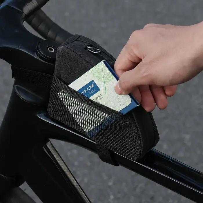 Mini sac triangulaire 0,4 l, sac de cadre de Tube supérieur léger avec bande réfléchissante pour le rangement du cyclisme, accessoire de vélo