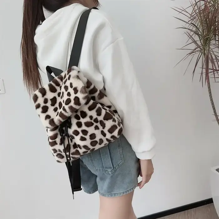 Sac à Dos Solide en Fausse Fourrure pour Femme et Fille