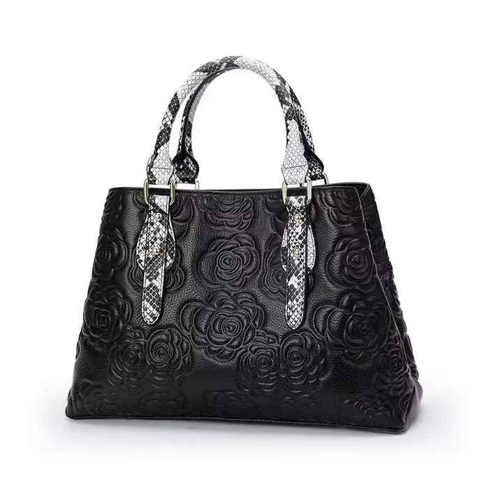 Aidrani Sac à main de luxe en cuir pour femme grande capacité noir avec motif floral et serpent